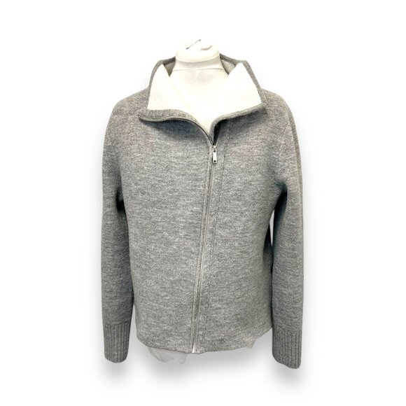 DKNY Womens Long Sleeve Gray Asymmetric Full-Zip Sweater Jacket Large - Picture 1 of 9